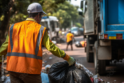 Generative AI picture of dustman who keeps streets clean and takes away trash city service