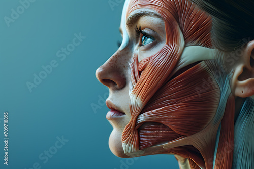 SIde view woman face human anatomy, skin and muscles photo
