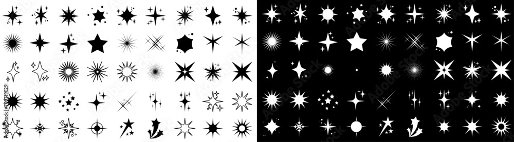 Retro futuristic sparkle icons collection set. Sparkling star. Vector illustration Retro futuristic sparkle icons collection set. Sparkling star. Vector illustration