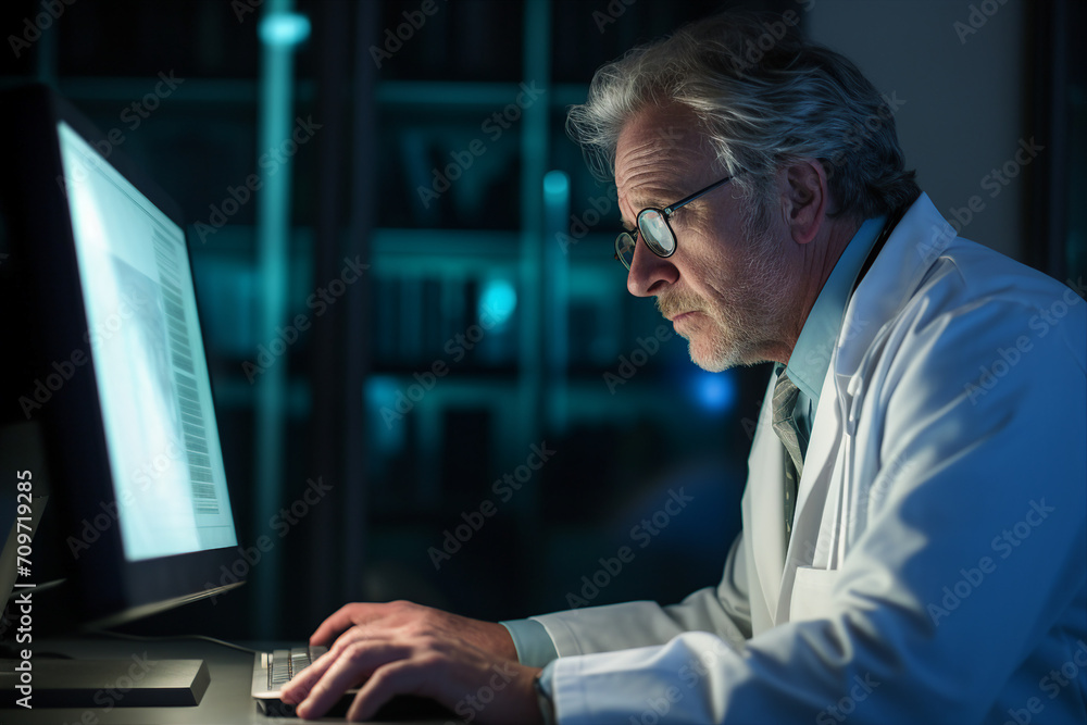 Fototapeta premium Orthopedic surgeon doctor examining patient joint x-ray bone scan in radiology orthopedic hospital Generative Ai