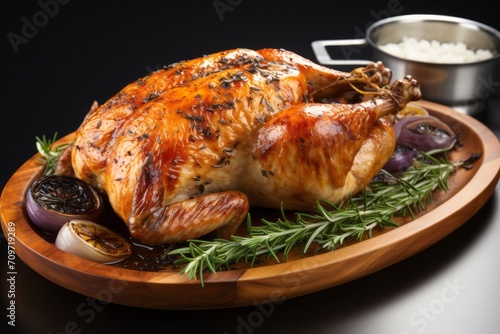 3D Render of Rosemary Infused Roast Chicken, on an isolated White background, Generative AI