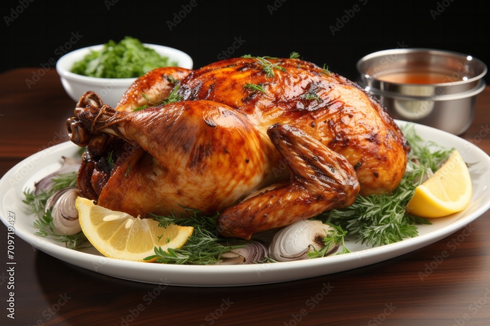 3D Render of Rotisserie Chicken Slices, on an isolated White background, Generative AI 3D Render of Rotisserie Chicken Slices, on an isolated White background, Generative AI