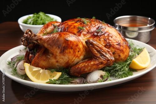 3D Render of Rotisserie Chicken Slices, on an isolated White background, Generative AI 