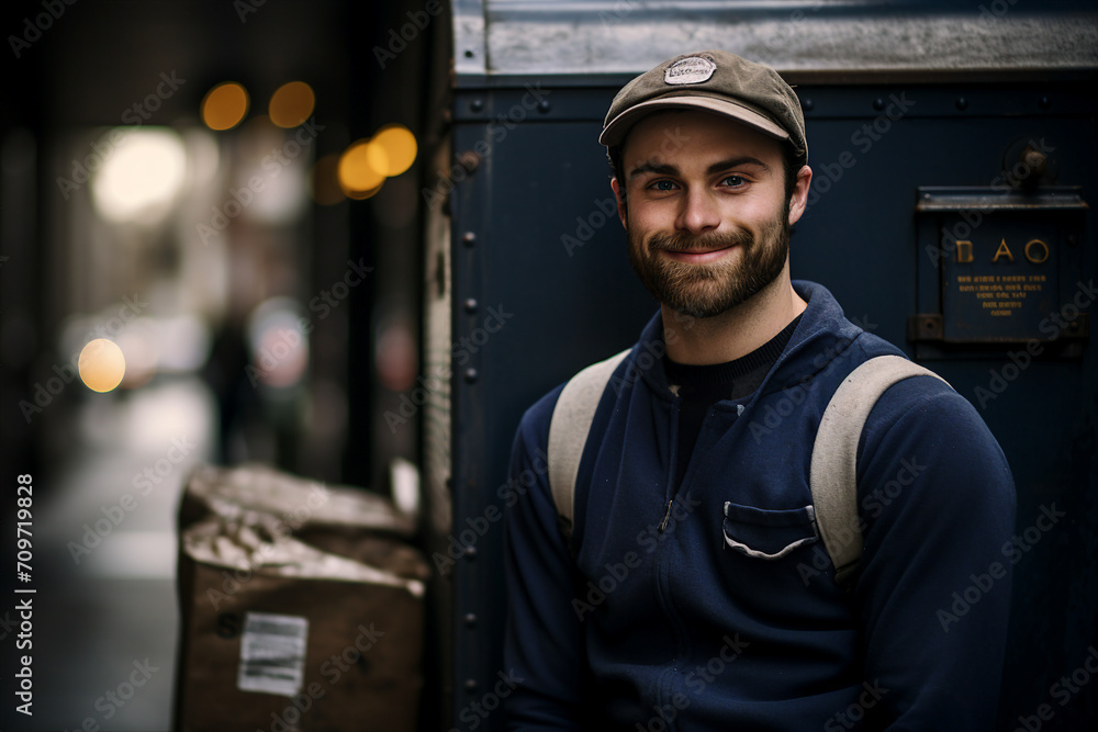 Export postal worker standing workplace delivery center Generative AI picture Export postal worker standing workplace delivery center Generative AI picture