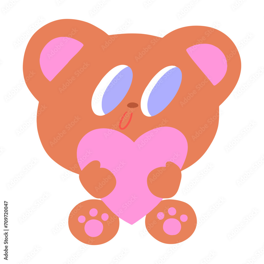 Cute teddy bear with pink heart, simple cute decor, vector illustration Cute teddy bear with pink heart, simple cute decor, vector illustration