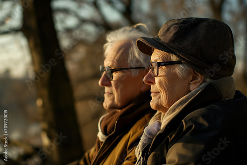 Portrait of a senior couple. Man and woman. Winter. Nostalgic mood. 