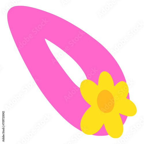 Pink hairclip with yellow flower, simple decor, vector illustration