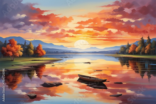 a lake and sunset sky nature background