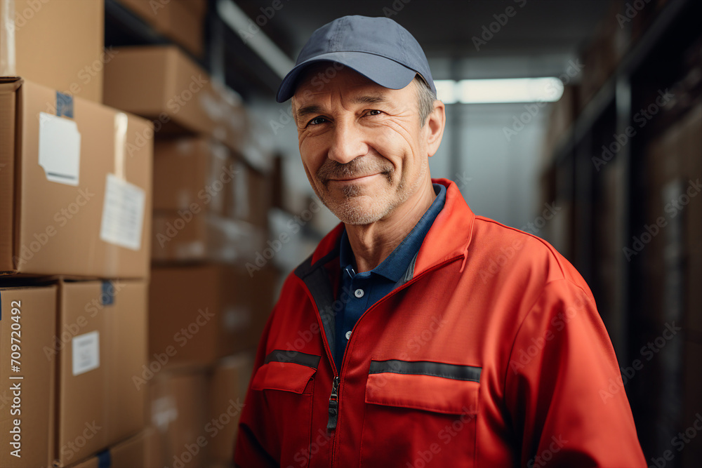 Export postal worker standing workplace delivery center Generative AI picture Export postal worker standing workplace delivery center Generative AI picture