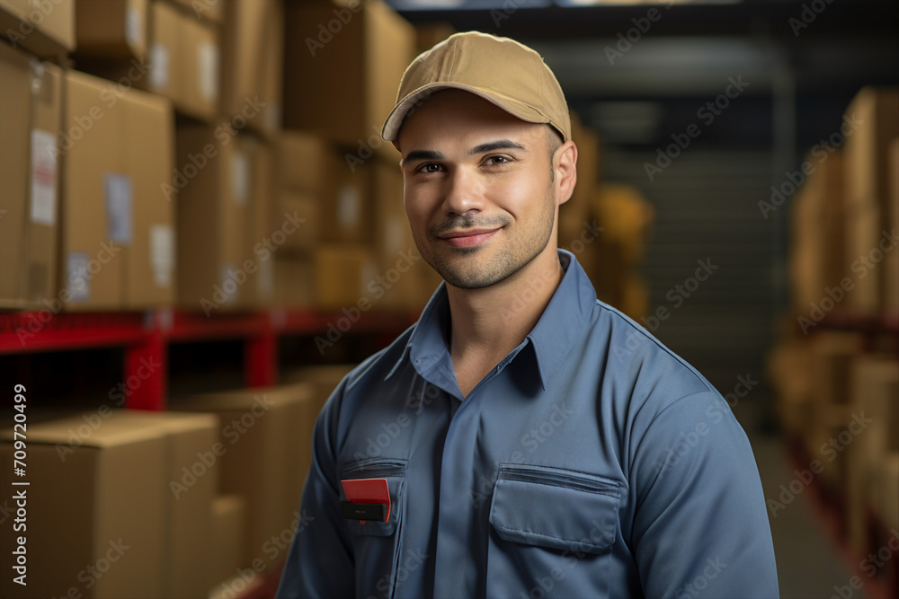 Export postal worker standing workplace delivery center Generative AI picture Export postal worker standing workplace delivery center Generative AI picture