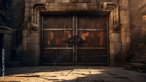 old door with fireplace, The entrance of a historic church,     Close up on a portal of Santa Juliana Church and monastery in Santillana del Mar town, Spain 