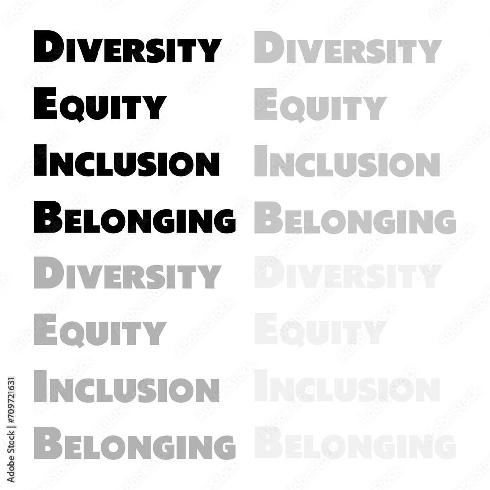 Obraz premium DEIB letters on white background. Diversity, equity, inclusion and belonging written illustration art letters background poster, banner, print.