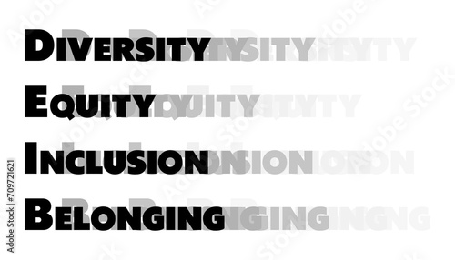 DEIB letters on white background. Diversity, equity, inclusion and belonging written illustration art letters background poster, banner, print.