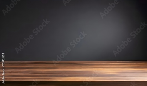 Wooden table to display products, black background