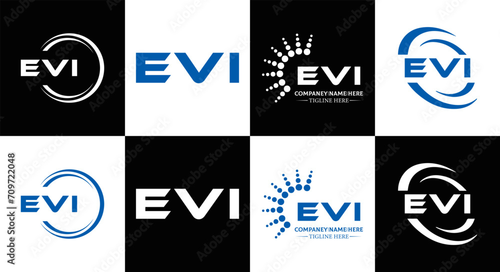 EVI logo. E V I design. White EVI letter. EVI, E V I letter logo design. Initial letter EVI linked circle uppercase monogram logo. E V I letter logo vector design. EVI letter logo design five style.	
