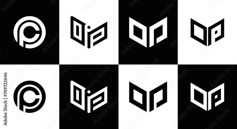 OP logo. O P design. White OP letter. OP, O P letter logo design. Initial letter OP linked circle uppercase monogram logo. O P letter logo vector design. OP letter logo design five style.	

