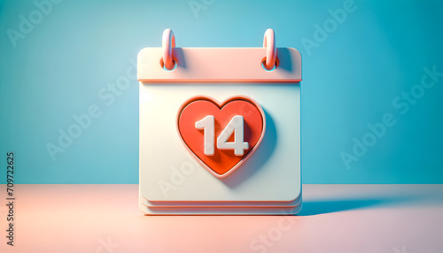 3d Vector Valentine's Day Paper Calendar, Notes Reminder, February 14, Valentine's Day Concept photo