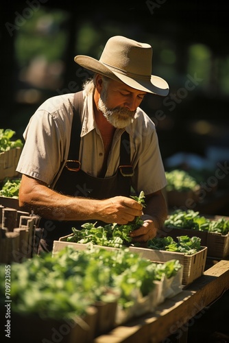 Business owner packing gardening supplies for customers with green thumbs, Generative AI