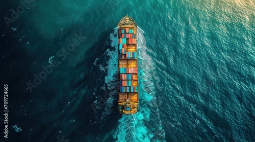 cargo ship filled with containers in the ocean, generative ai