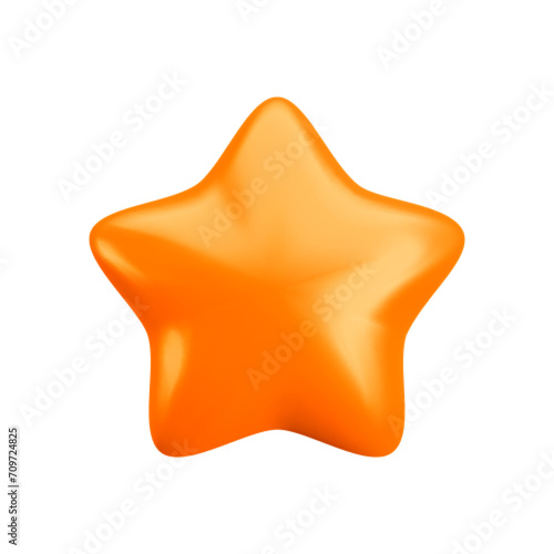 Vector 3d bronze star icon on white background. Cute realistic cartoon 3d render  glossy metallic orange star for customer rating concept  decor  web  game design  app  advert