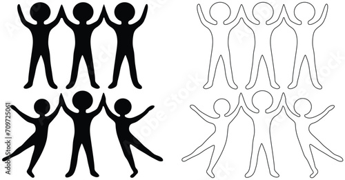 Cartoon dancing couple Clip art . Jump  spring  dance and happy stickman people. Jumping stick figure man person. Party time. to hop  skip on music. Dancers icon.