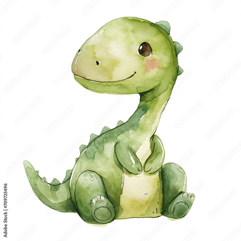 Fototapeta premium Baryonyx Dinosaur Cartoon Character Watercolor Handmade Style Illustration Clipart