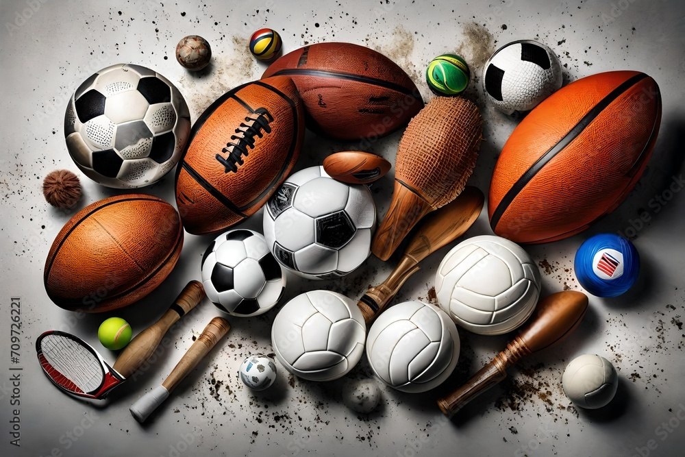 a stunning display featuring an array of different sport balls and equipment set against a pristine white background. a stunning display featuring an array of different sport balls and equipment set against a pristine white background.