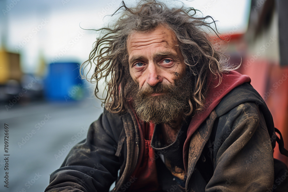 Obraz premium Generative AI picture of desperate homeless person man woman child poor helpless in the street