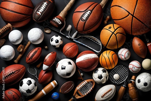  a stunning display featuring an array of different sport balls and equipment set against a pristine white background. 