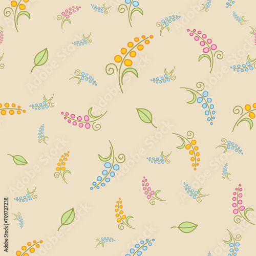 Seamless vector repeat pattern with flowers. Designed by BK PATERNS in Adobe Illustrator. Coordinating pattern to Folk Floral collection. Artist Katarina Bohacsova. contact@bkpatterns.com