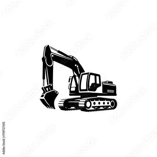 Simple Excavator Logo Flat Black Vector 