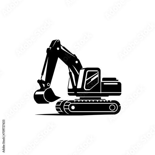 Simple Excavator Logo Flat Black Vector 