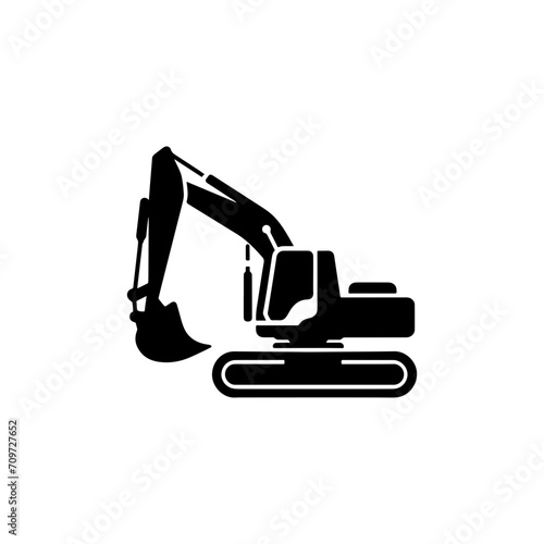 Simple Excavator Logo Flat Black Vector 