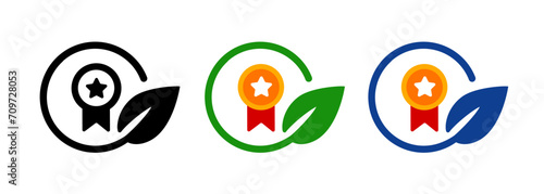 Winner champion award medallion in eco green leaf circle sustainability environmental friendly icon