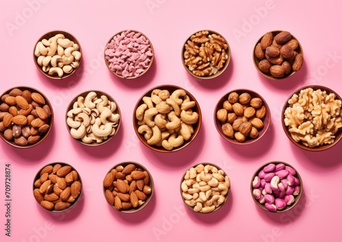 View of allergens commonly found in nuts. close up view of the nuts. all different kinds of nuts in the bowl