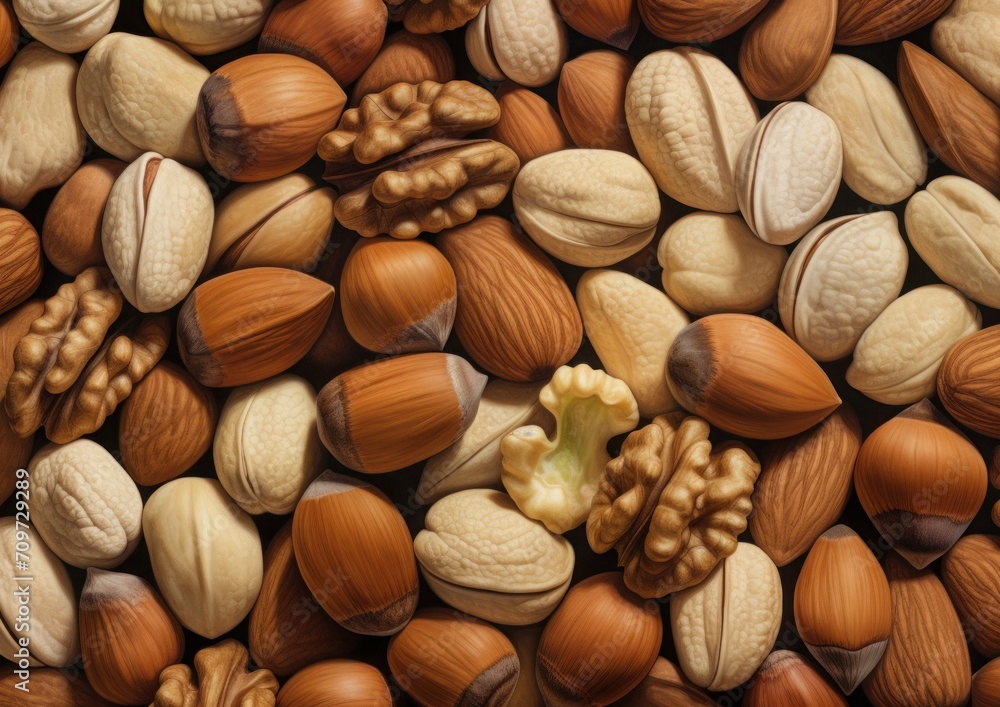 View of allergens commonly found in nuts. close up view of the nuts. all different kinds of nuts in the bowl View of allergens commonly found in nuts. close up view of the nuts. all different kinds of nuts in the bowl