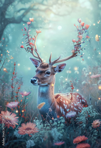 Beautiful deer in the forest poster idea, living room deco art 