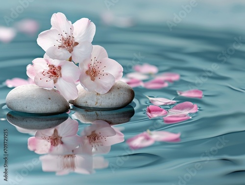spa still life with pink flowers on water