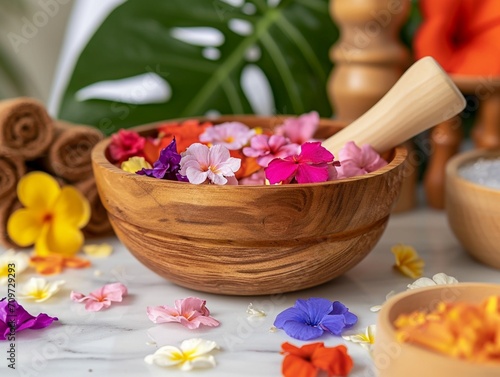 spa still life with flowers