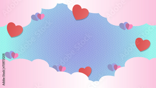 Cute romantic red hearts background print with sky theme.