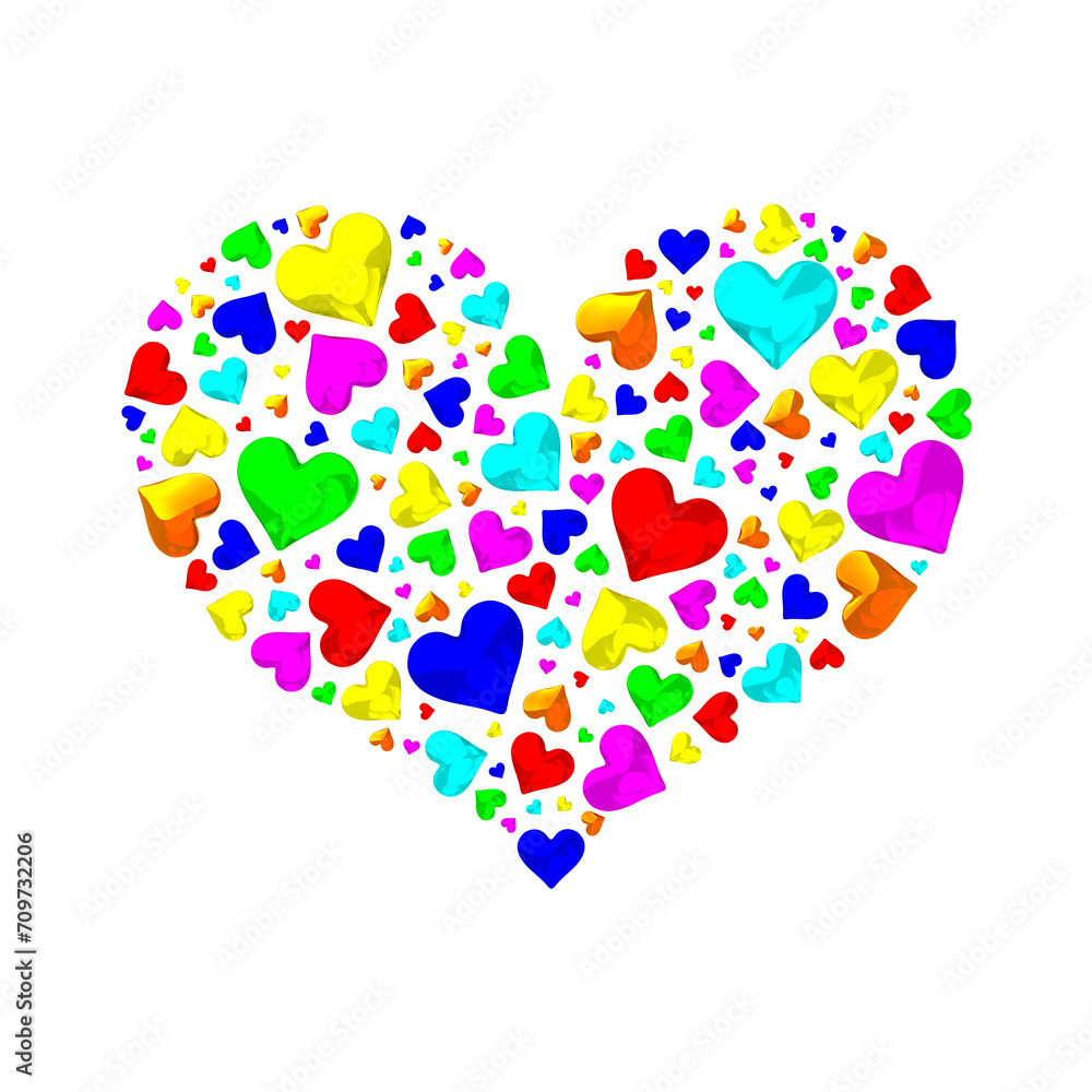 Corazón de corazones multicolor alfa.