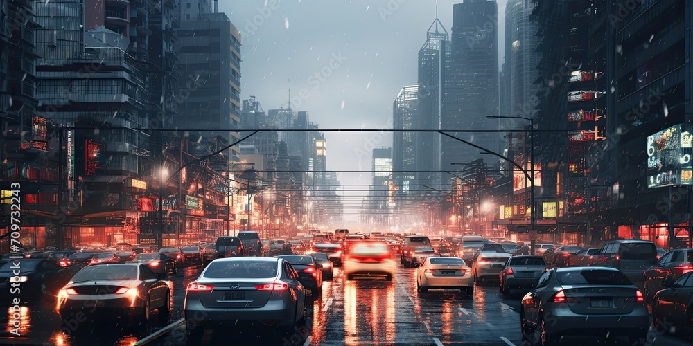 Images illustrate congested roads, vehicles emitting noise, or traffic scenes in cities
