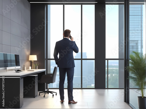 Wallpaper Mural professional business person in office looking out the window and talking on the phone Torontodigital.ca