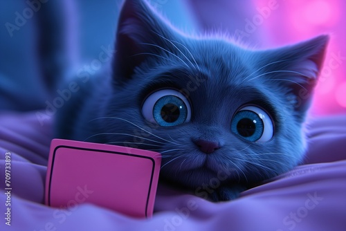 Curiosity Glows: Adorable Blue-Eyed Kitten with a Pink Tag