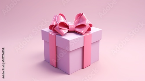 3D depiction of a pink square gift box with an open metallic bow-ribbon Valentine's Day idea © Suleyman