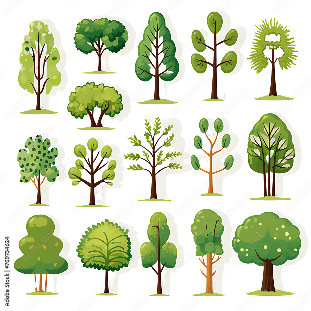 set of trees on transparent background PNG.