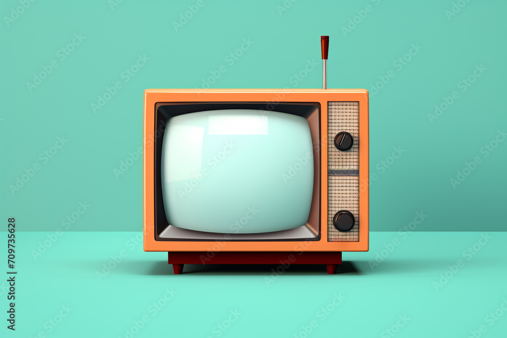 Vintage Analog Television on Colorful Background, Retro TV Decor for Mid Century Modern Homes