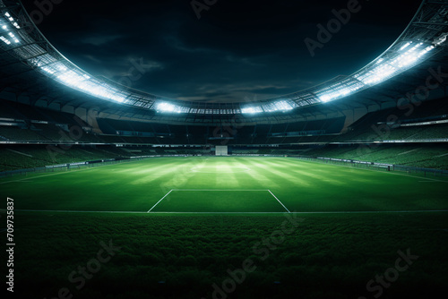 Spotlight Dreams  Empty Soccer Stadium Bathed in Night Lights