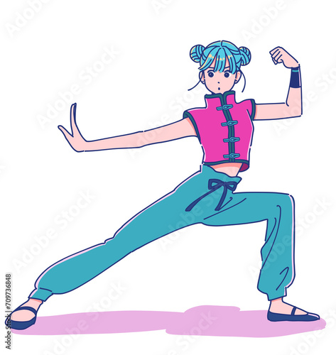 Bild auf Leinwand カンフーのポーズをする女の子