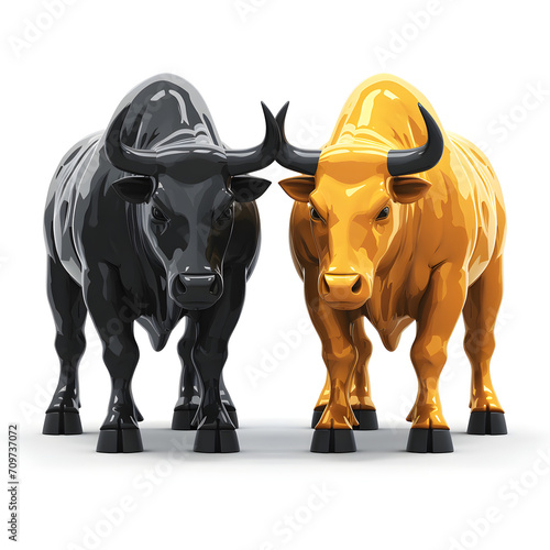 Bull and bear market concept isolated on white background, cartoon style, png 